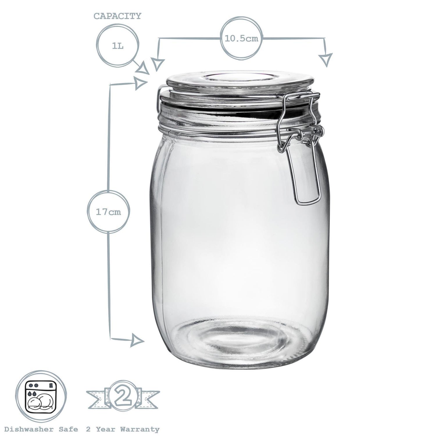 Glass Storage Jar - 1 Litre - Black Seal
