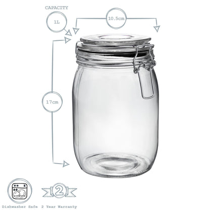 Glass Storage Jar - 1 Litre - Black Seal