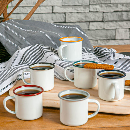 White Enamel Espresso Cup - 130ml - Red