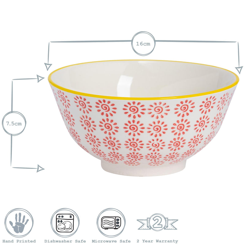 Nicola Spring Hand-Printed Cereal Bowl - 16cm - Red