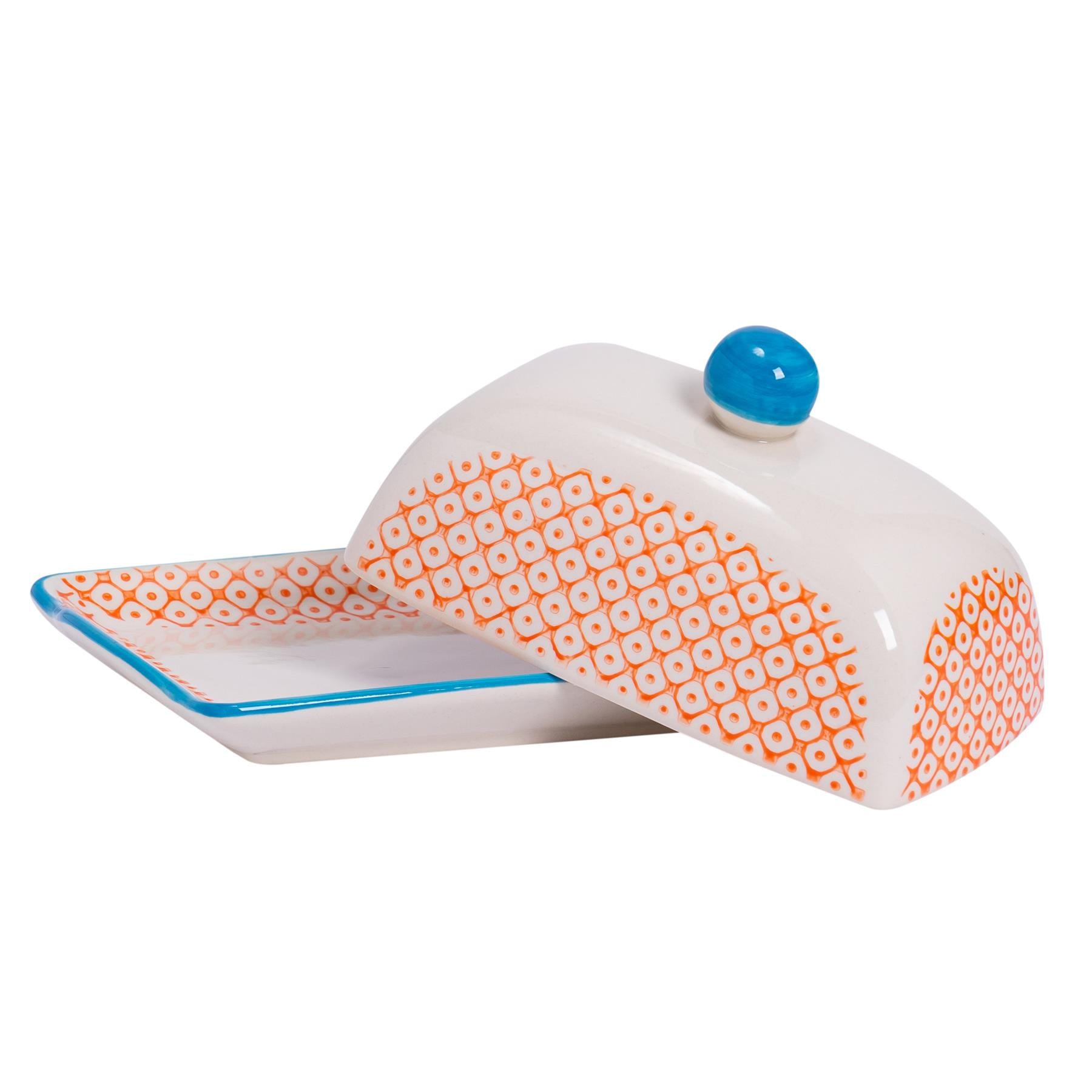 Hand-Printed Butter Dish - 18.5cm - Orange