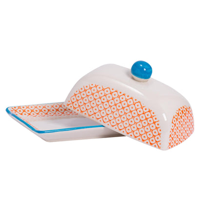 Hand-Printed Butter Dish - 18.5cm - Orange