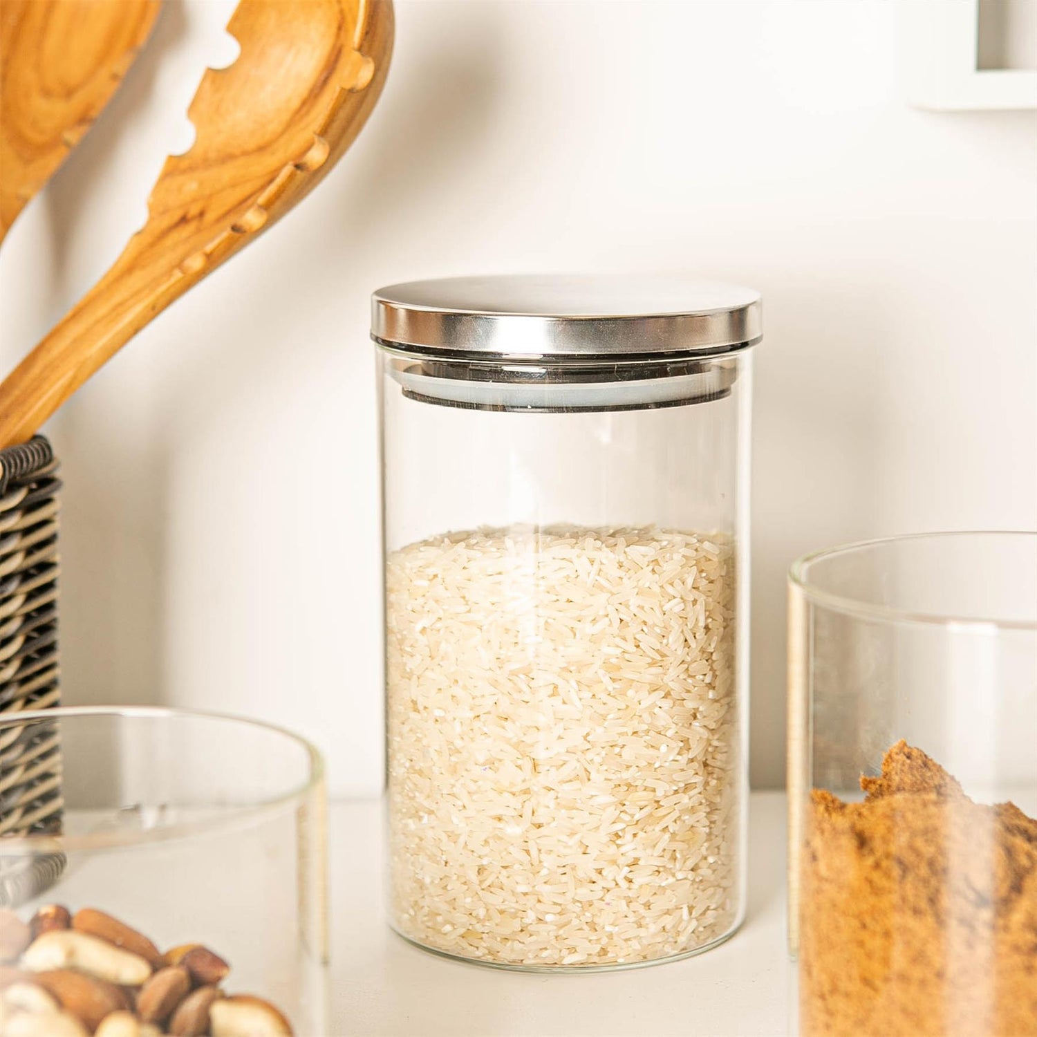 Glass Storage Jar with Metal Lid - 1 Litre - Silver