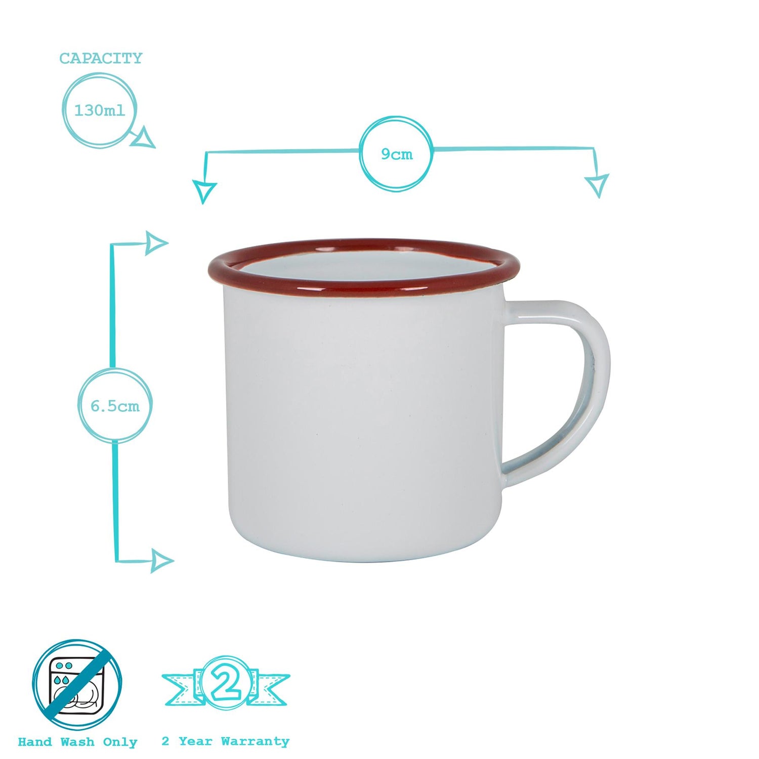 White Enamel Espresso Cup - 130ml - Red