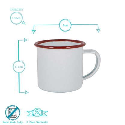 White Enamel Espresso Cup - 130ml - Red