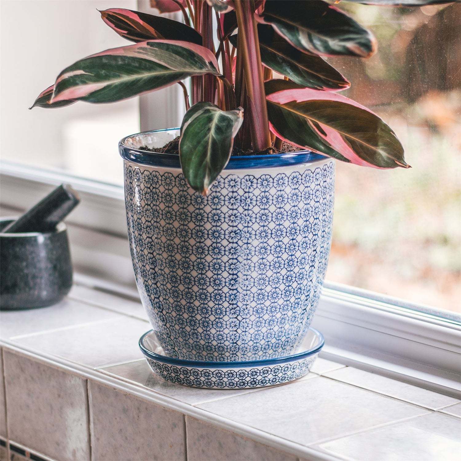 Hand-Printed Plant Pot - 20cm - Navy