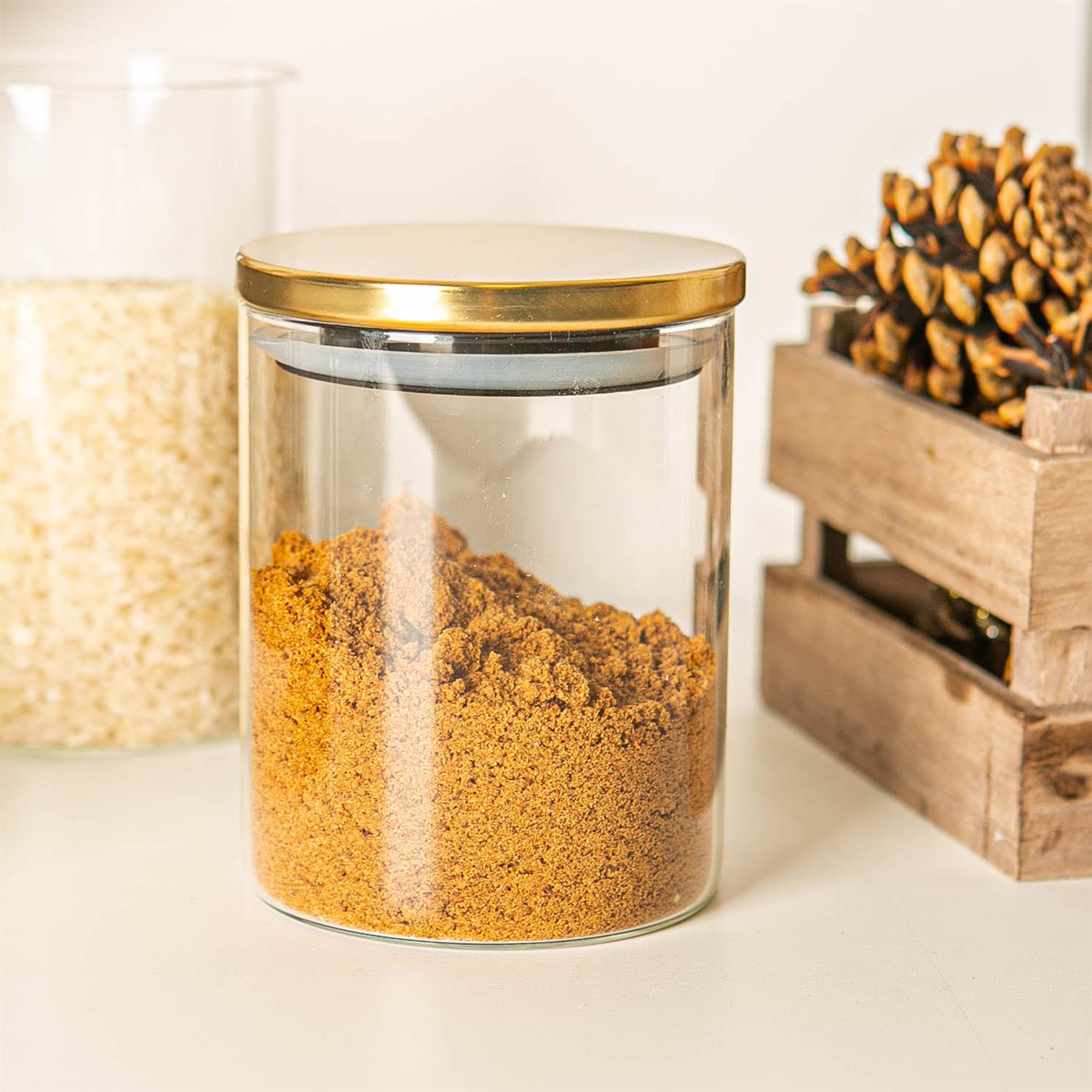 Glass Storage Jar with Metal Lid - 750ml - Gold