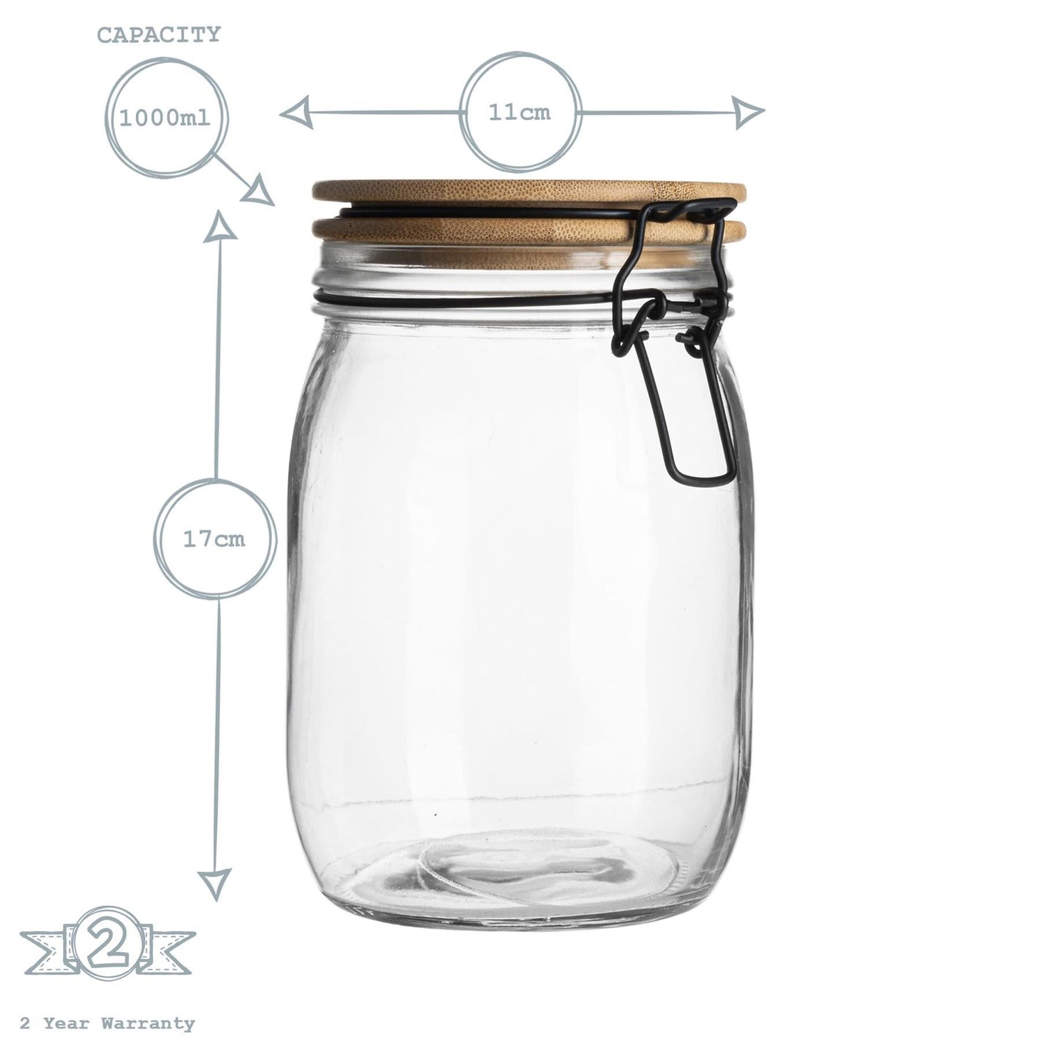 Storage Jar with Wooden Lid - 1000ml - Black Seal