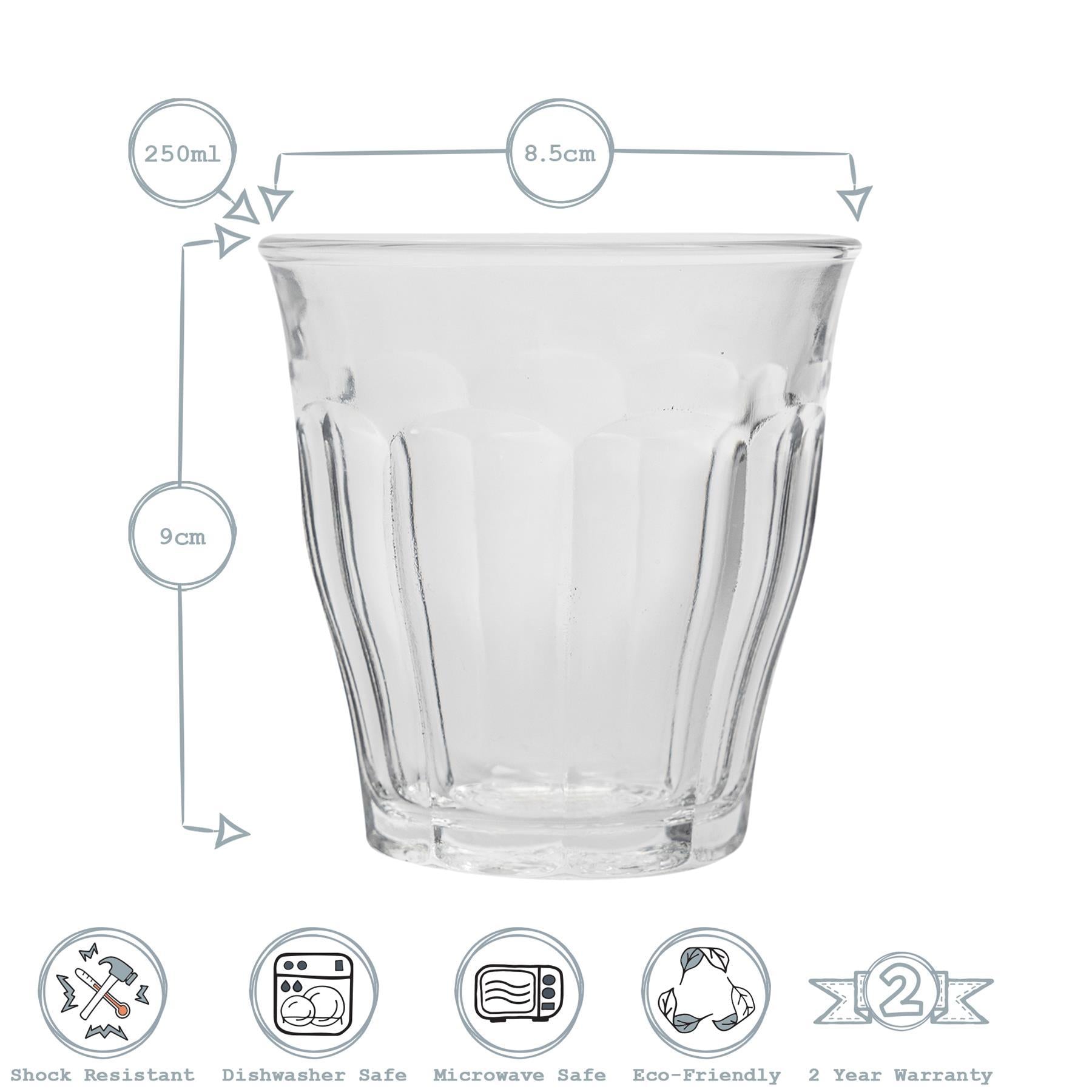 Duralex 6pc Picardie Tumbler Glasses Set Grey 250ml Dimensions