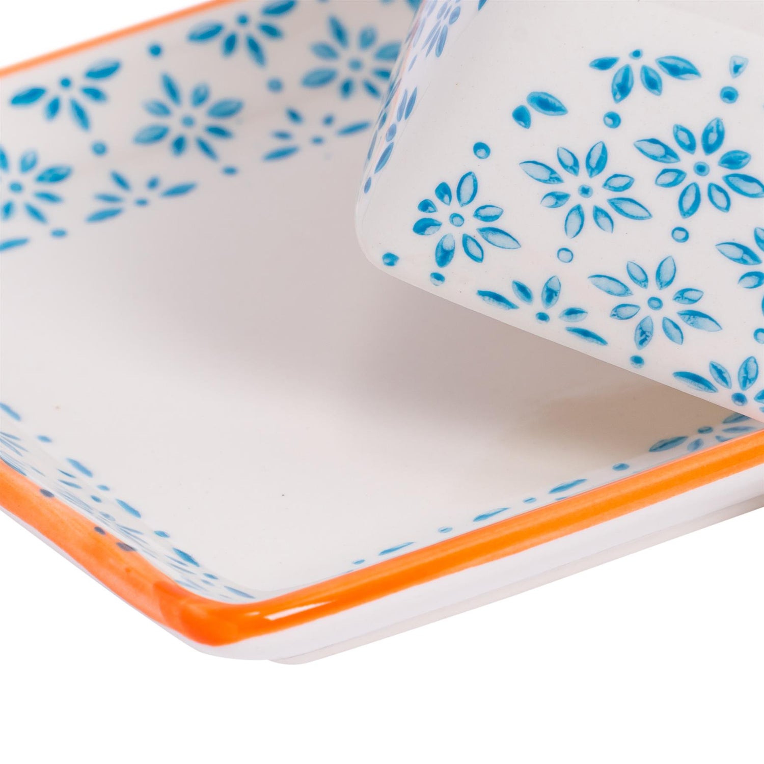 Hand-Printed Butter Dish - 18.5cm - Light Blue