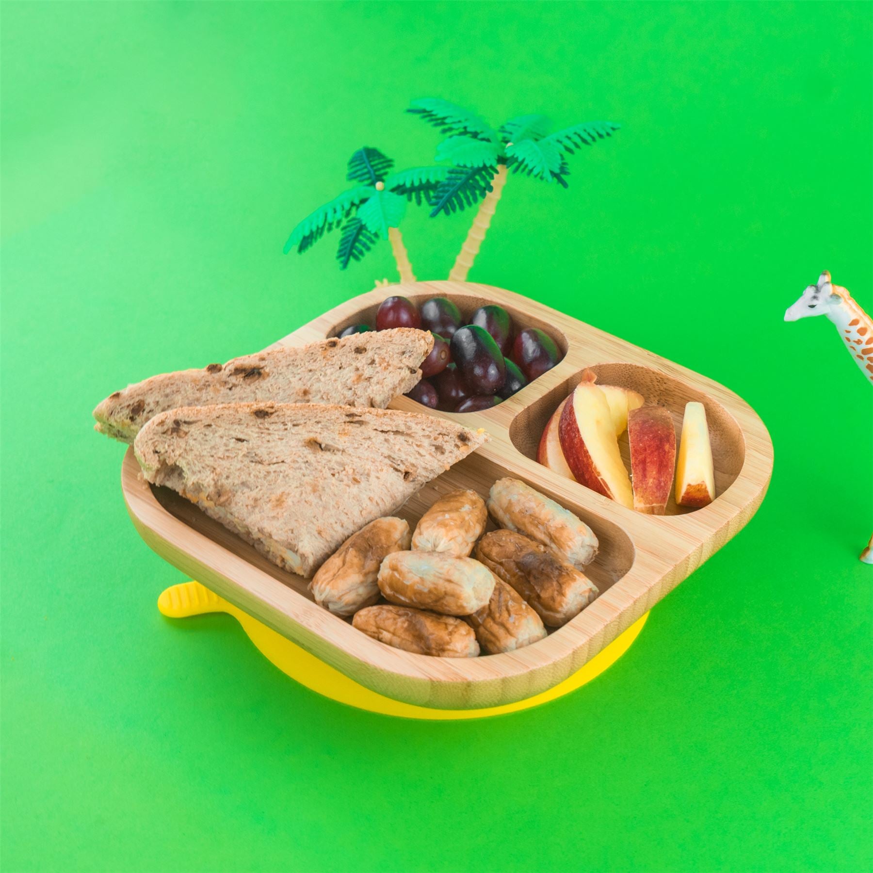 Kids Bamboo Suction Plate - Square - Brown