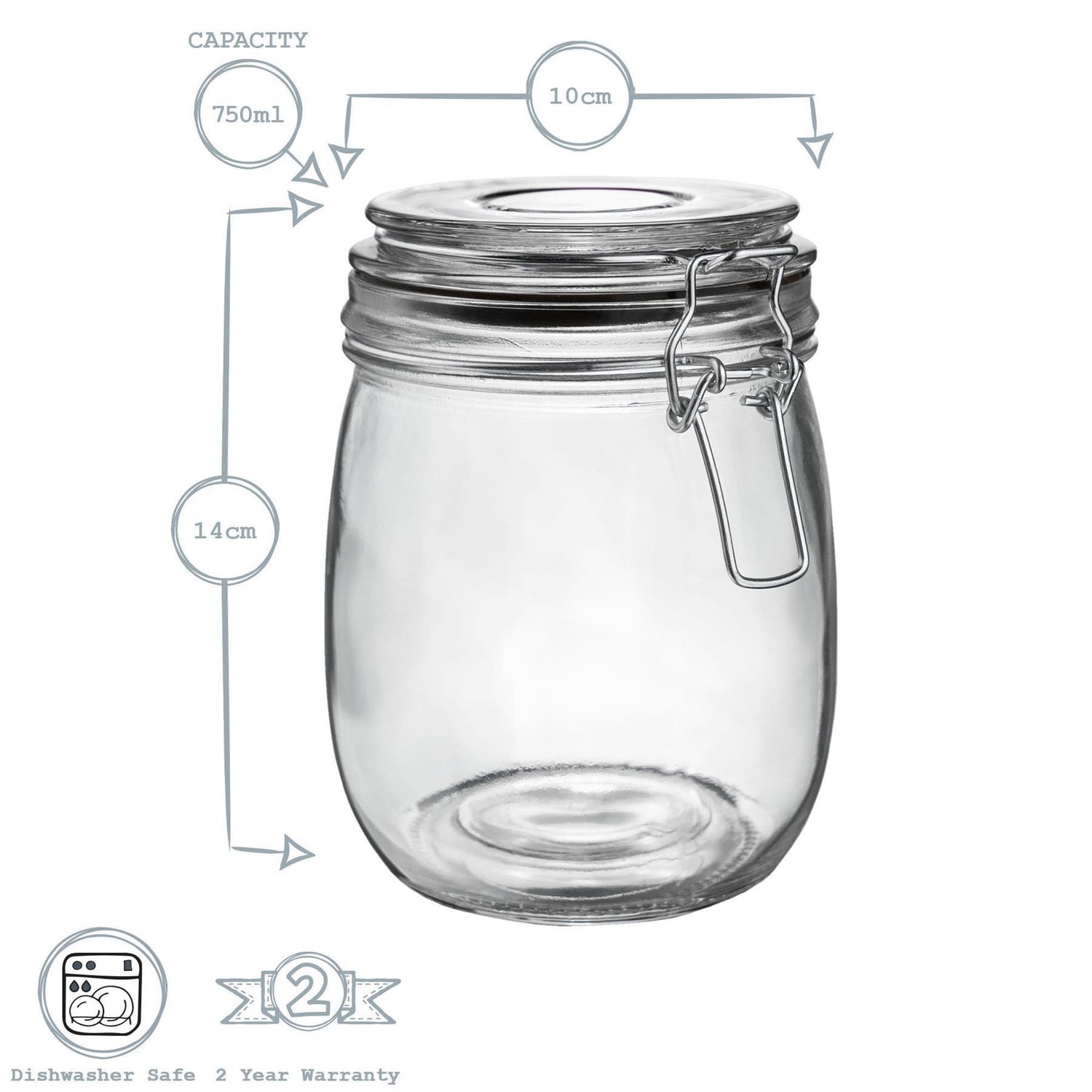 Glass Storage Jar - 750ml - Black Seal
