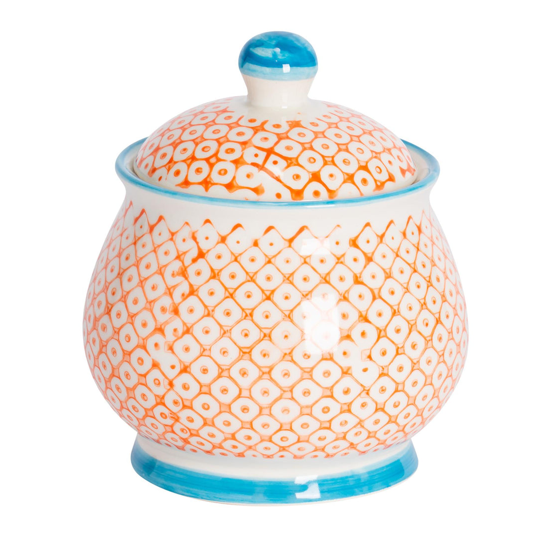 Nicola Spring Hand Printed Sugar Bowl - 10.5cm - Orange