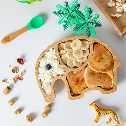 Kids Bamboo Suction Plate - Elephant - Brown