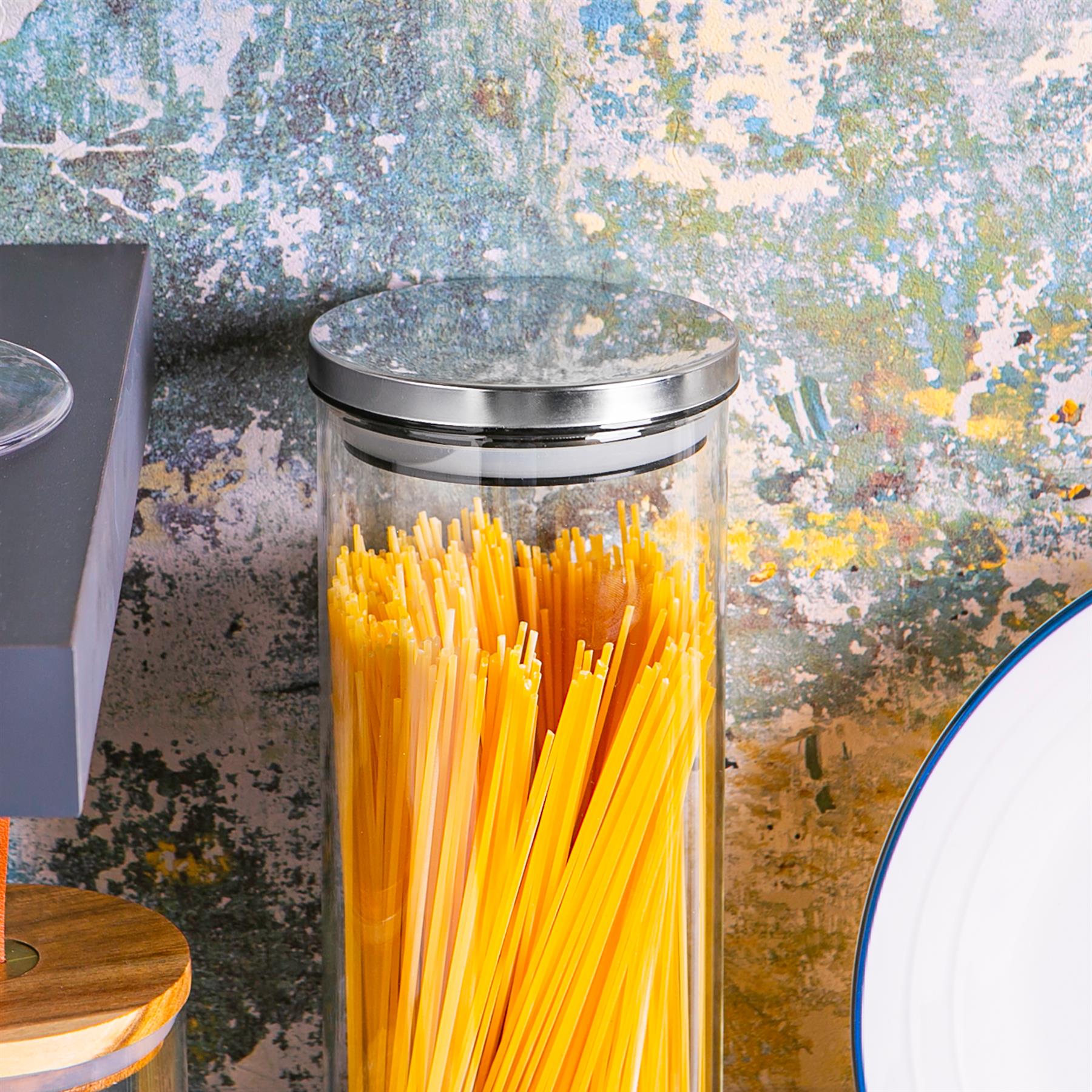 Glass Storage Jar with Metal Lid - 2 Litre - Silver