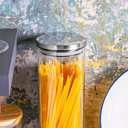 Glass Storage Jar with Metal Lid - 2 Litre - Silver