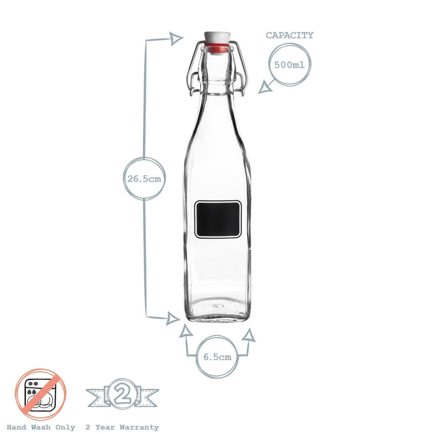 Lavagna Glass Swing Top Bottle with Chalkboard Label - 500ml