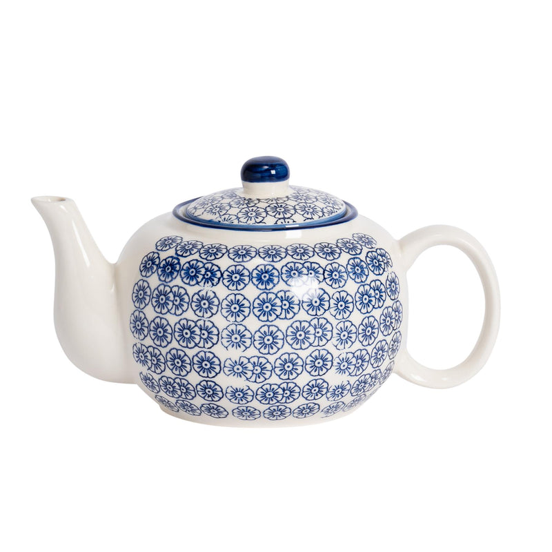 Nicola Spring Hand Printed Teapot - 820ml - Navy