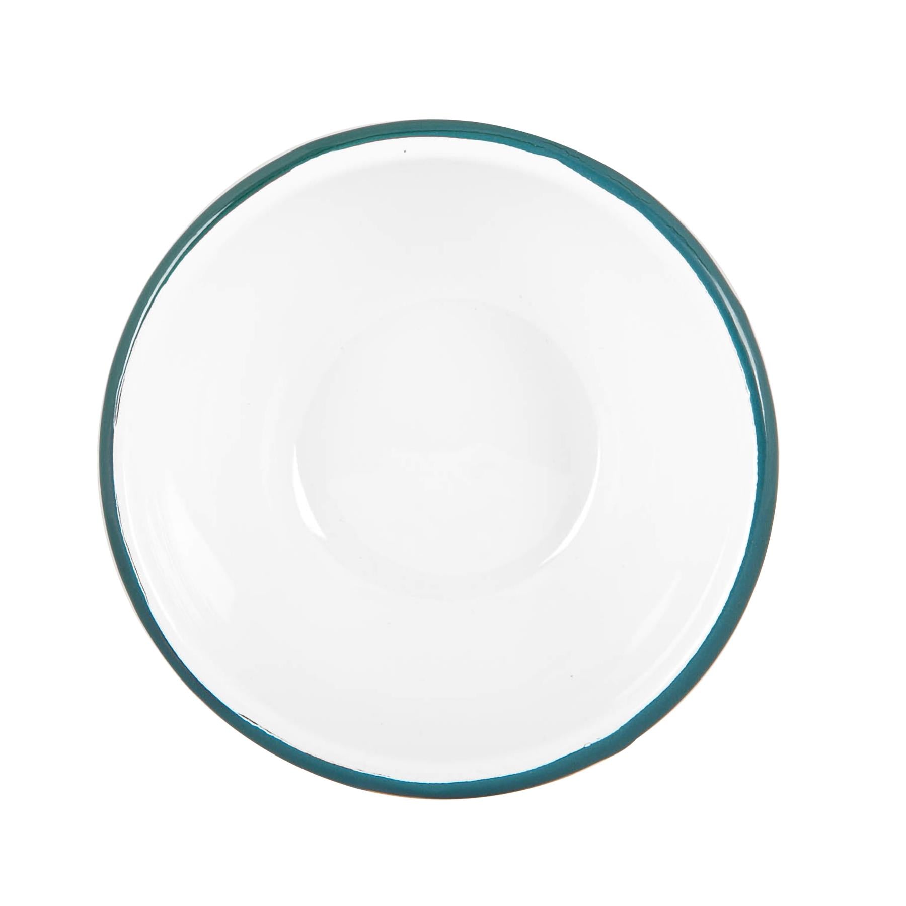 White Enamel Bowl - 16cm - Green