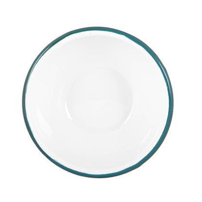White Enamel Bowl - 16cm - Green