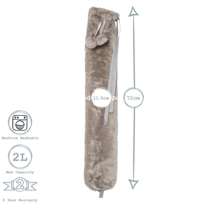 Long Hot Water Bottle Cover - Plush - Dark Grey