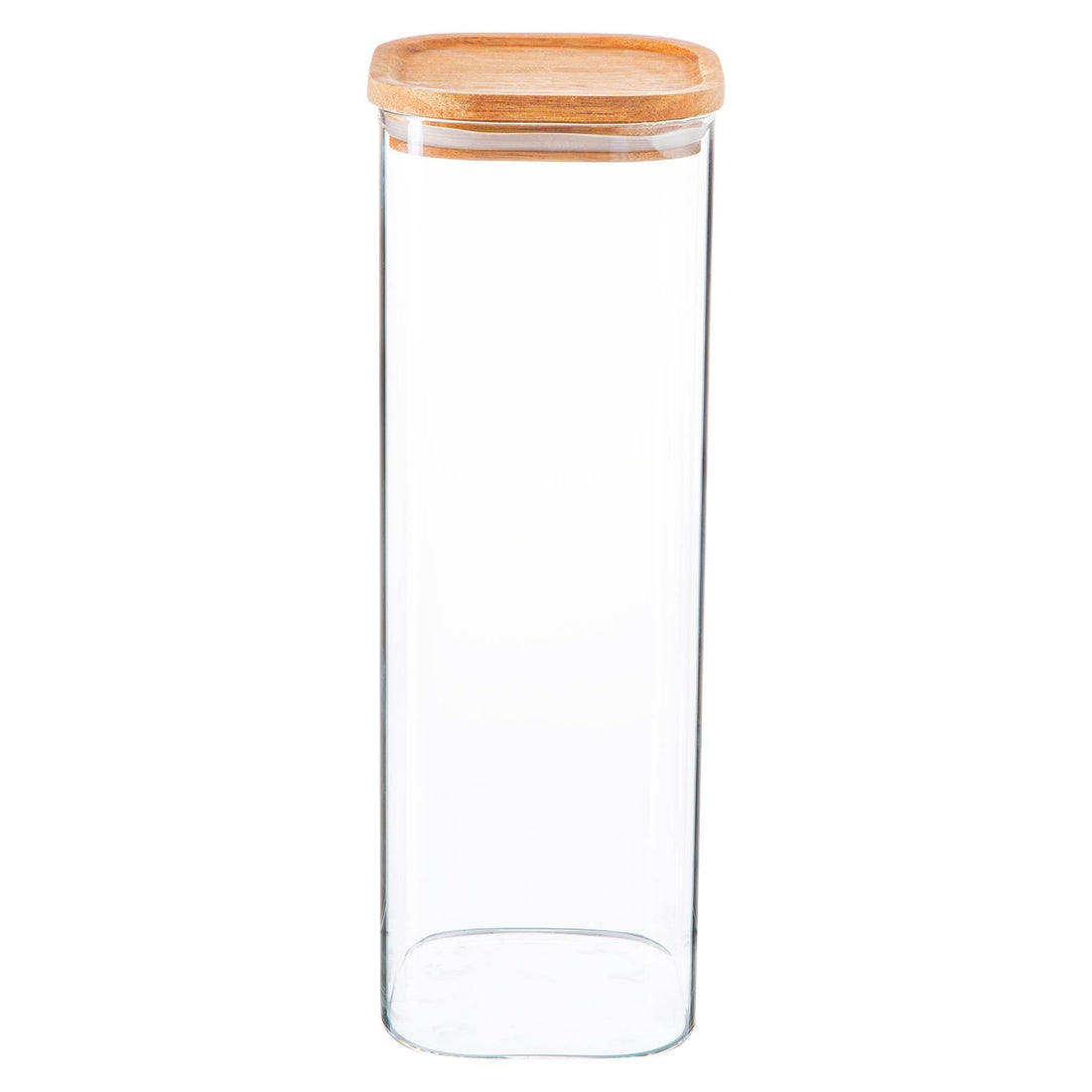 Argon Tableware Square Glass Storage Jar with Wooden Lid - 2.2 Litre