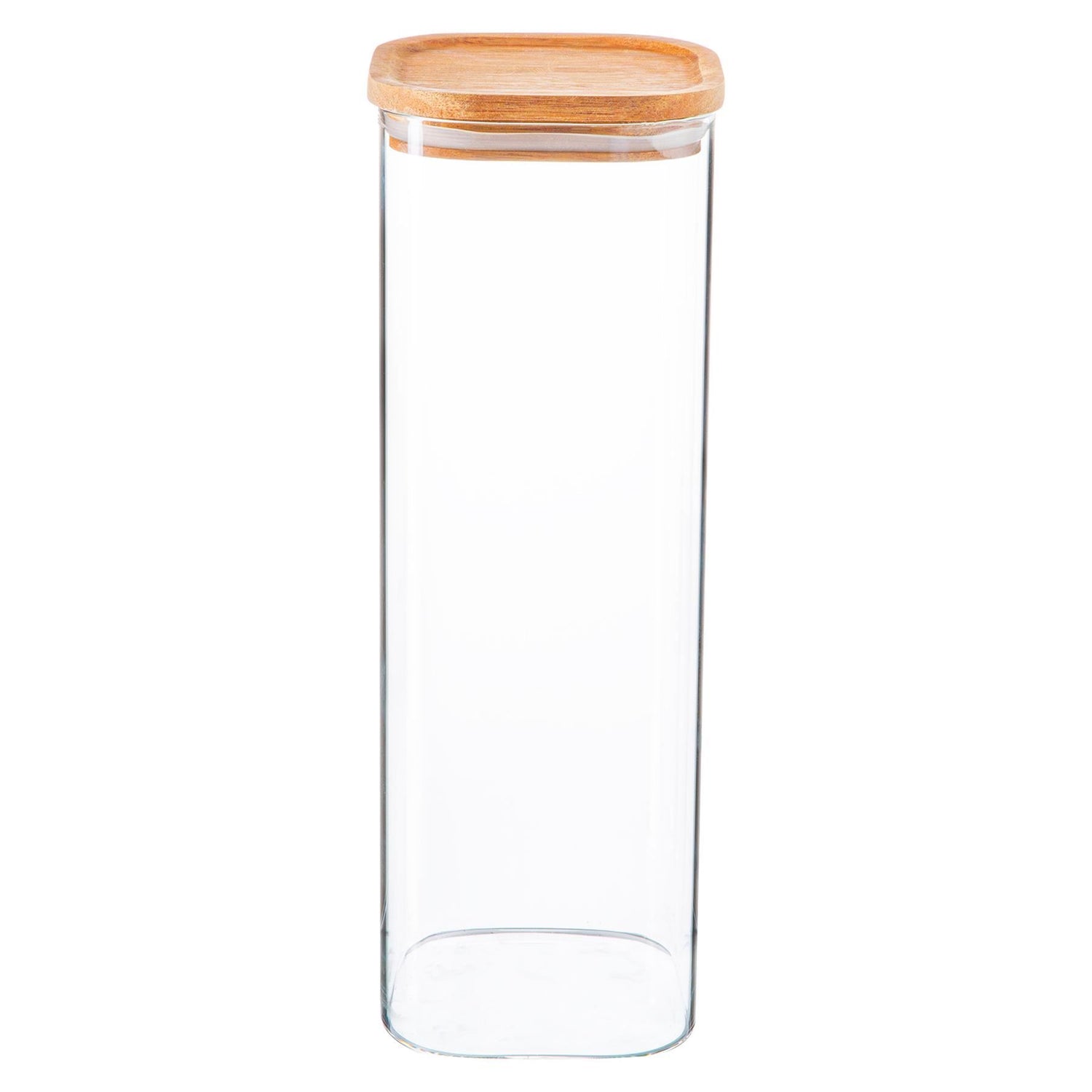 Argon Tableware Square Glass Storage Jar with Wooden Lid - 2.2 Litre