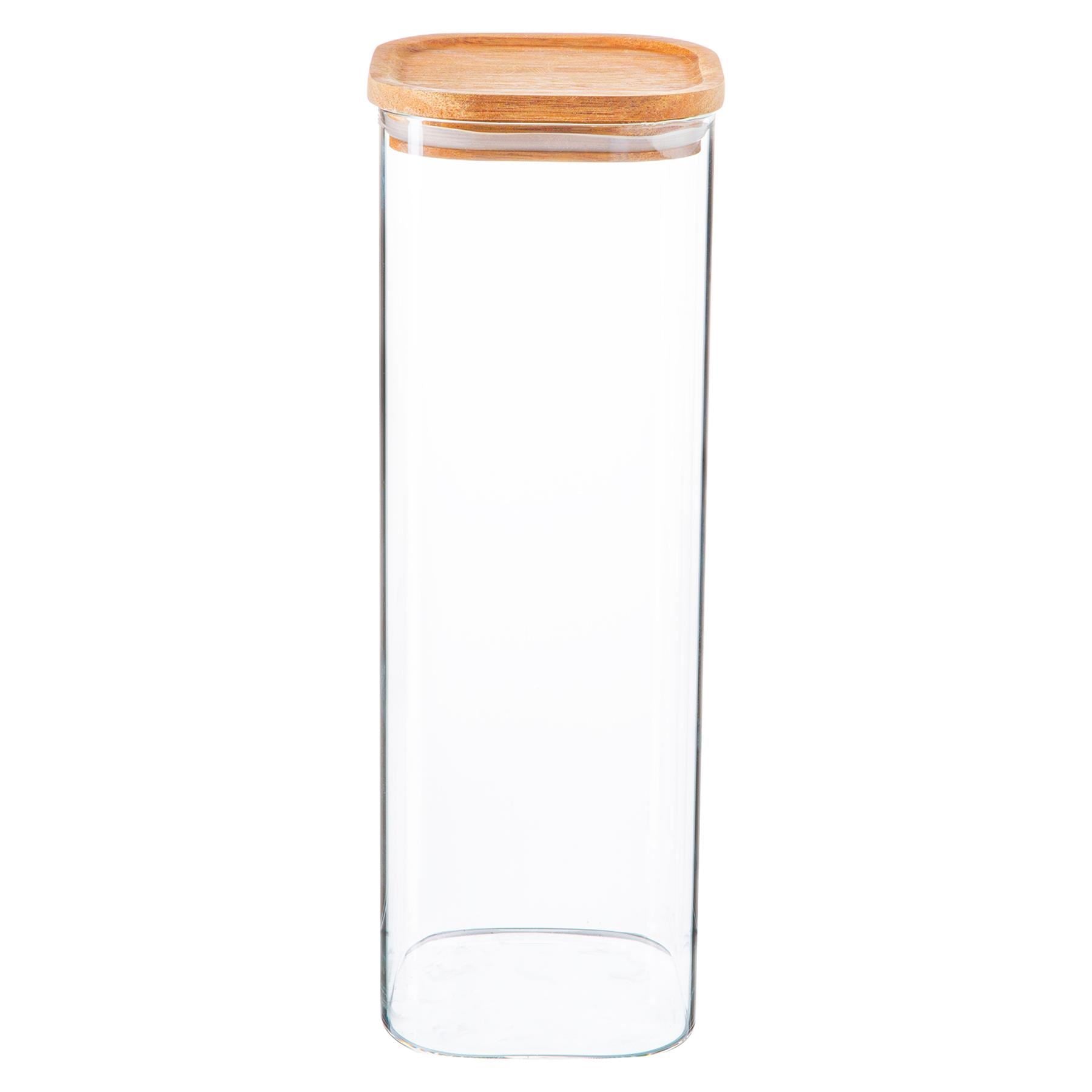 Argon Tableware Square Glass Storage Jar with Wooden Lid - 2.2 Litre