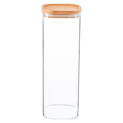 Argon Tableware Square Glass Storage Jar with Wooden Lid - 2.2 Litre