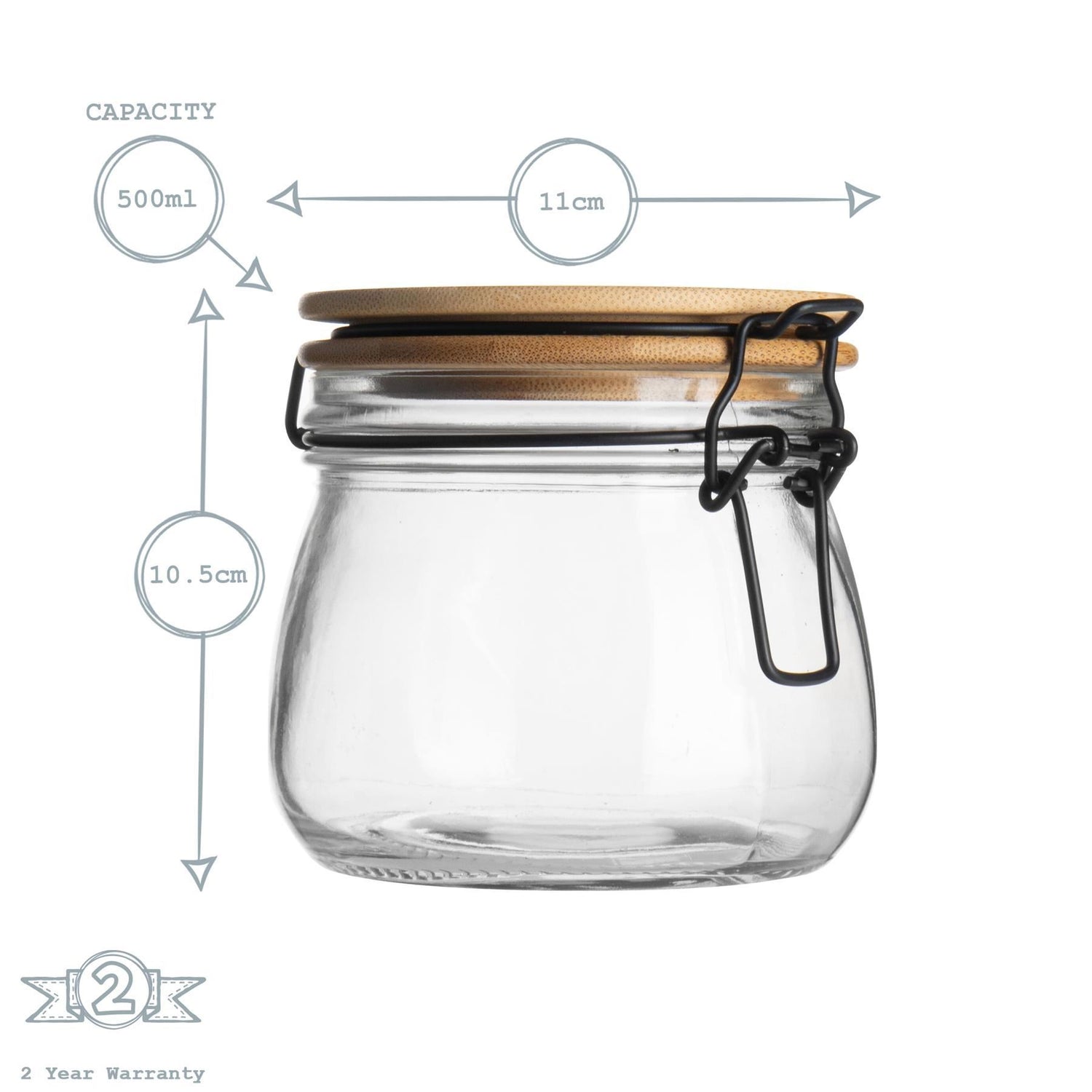 Storage Jar with Wooden Lid - 500ml - Black Seal
