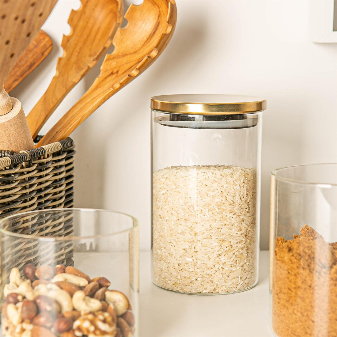 Glass Storage Jar with Metal Lid - 1 Litre - Gold