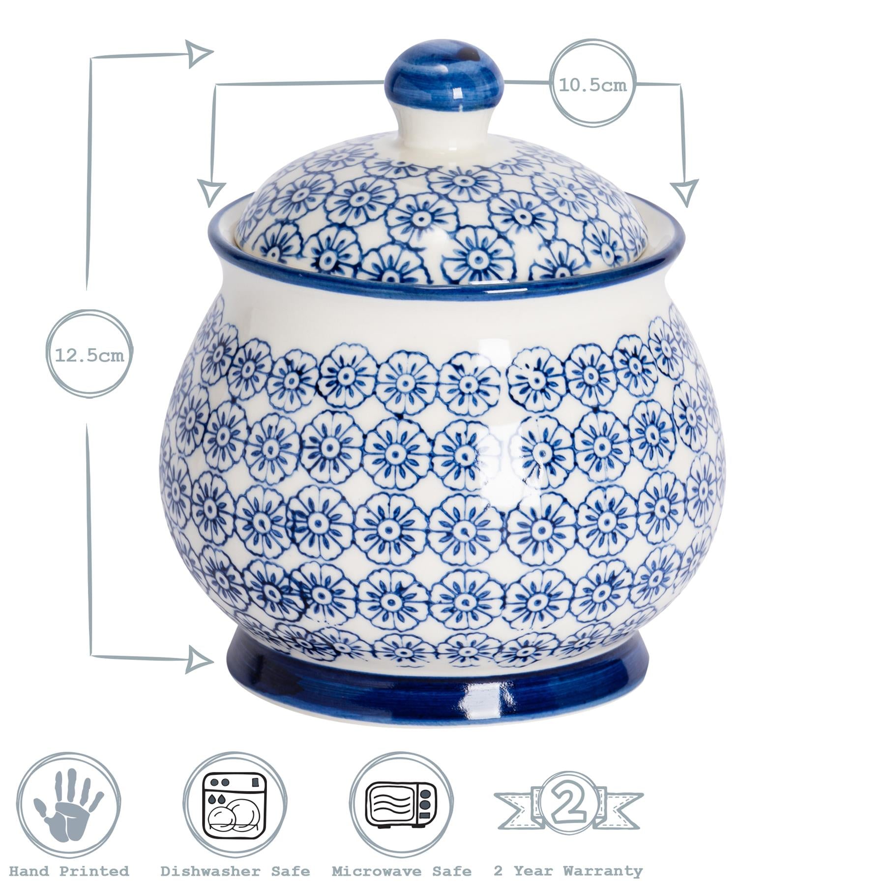 Hand-Printed Sugar Bowl - 10.5cm - Navy