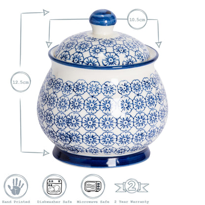 Hand-Printed Sugar Bowl - 10.5cm - Navy