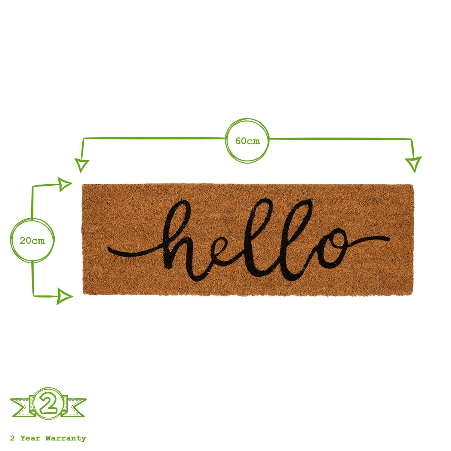 Coir Step Door Mat - 60 x 20cm - Hello