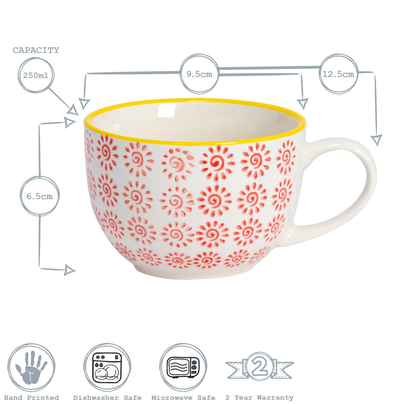 Nicola Spring Hand-Printed Cappuccino Cup - 250ml - Red
