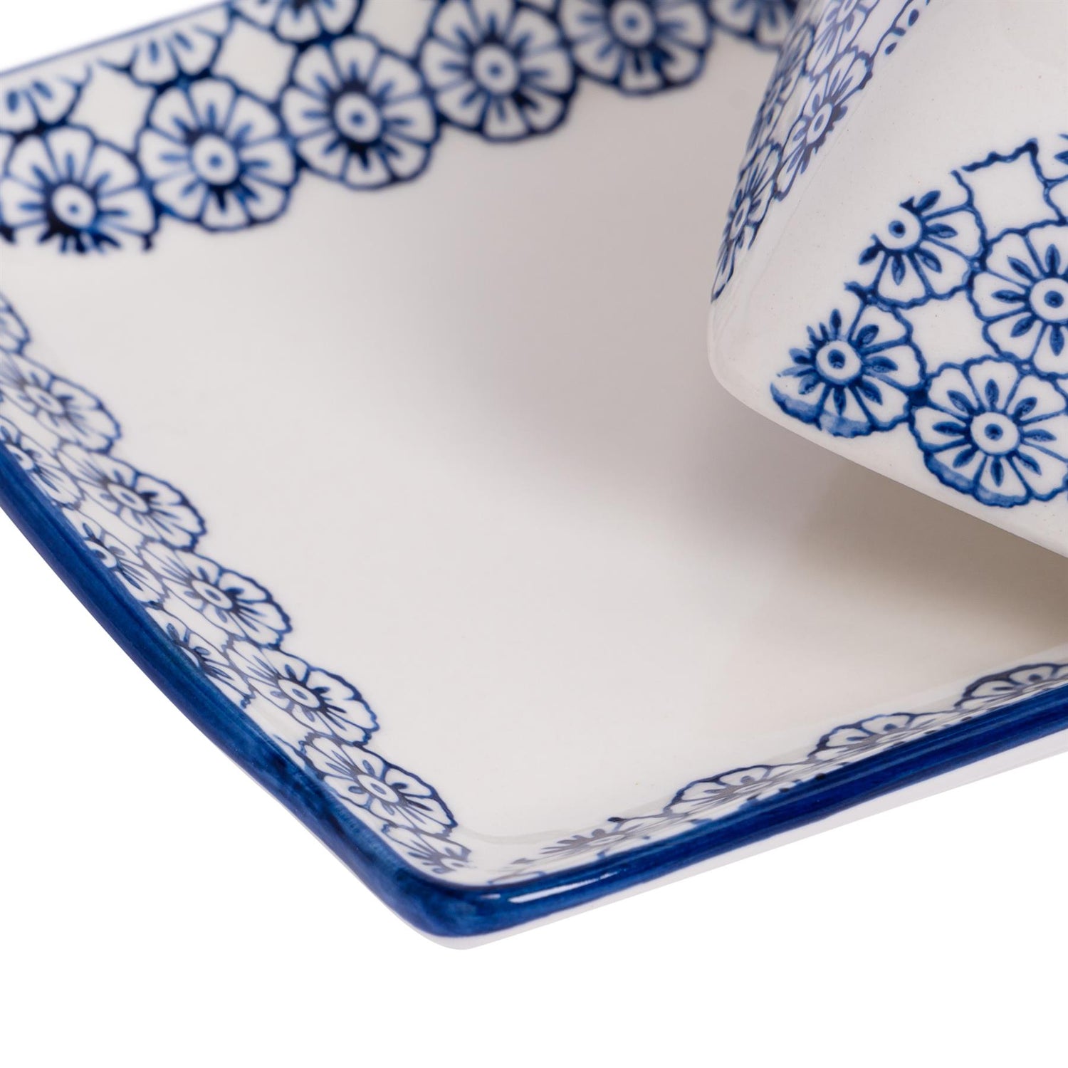 Hand-Printed Butter Dish - 18.5cm - Navy
