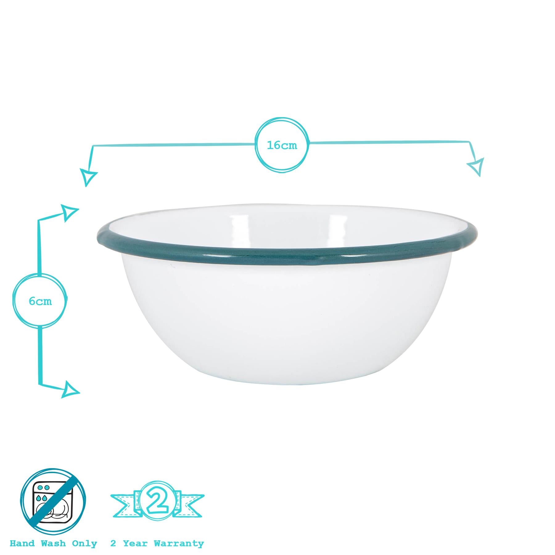 White Enamel Bowl - 16cm - Green