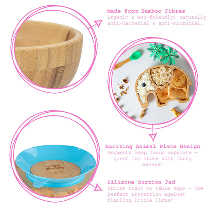 Kids Bamboo Suction Plate - Elephant - Brown