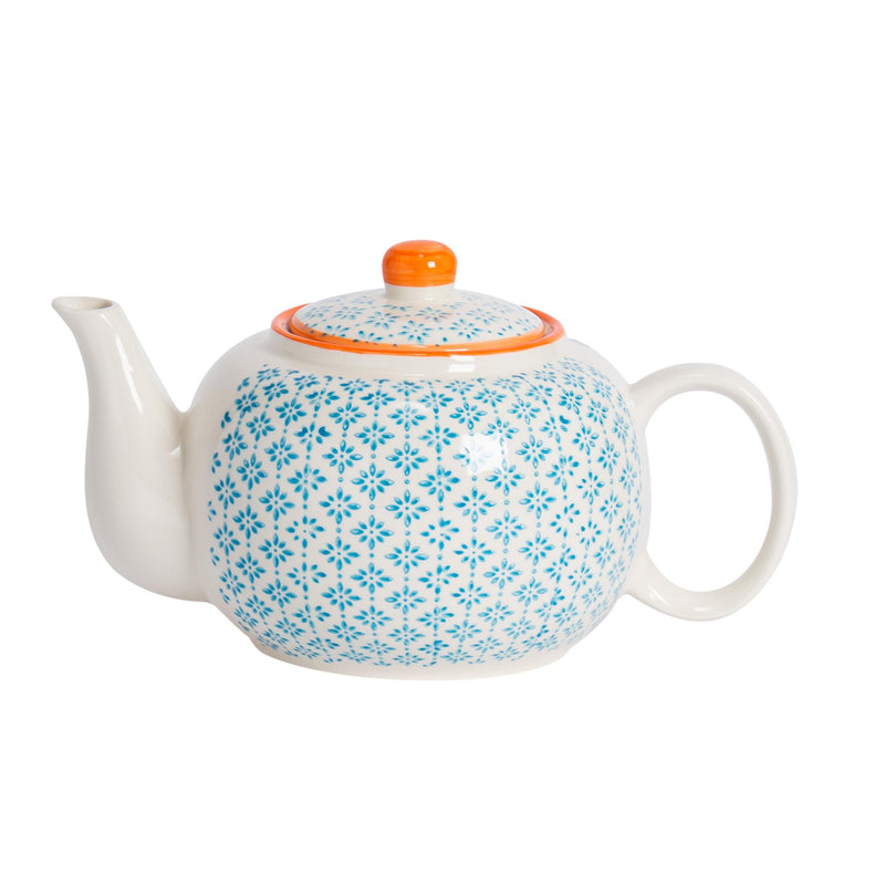 Nicola Spring Hand Printed Teapot - 820ml - Light Blue