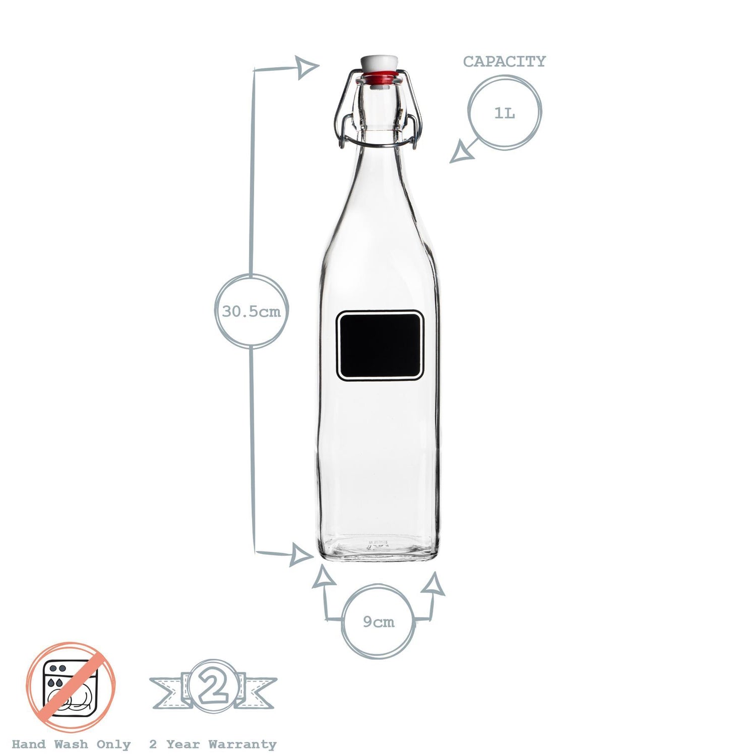 Lavagna Glass Swing Top Bottle with Chalkboard Label - 1L