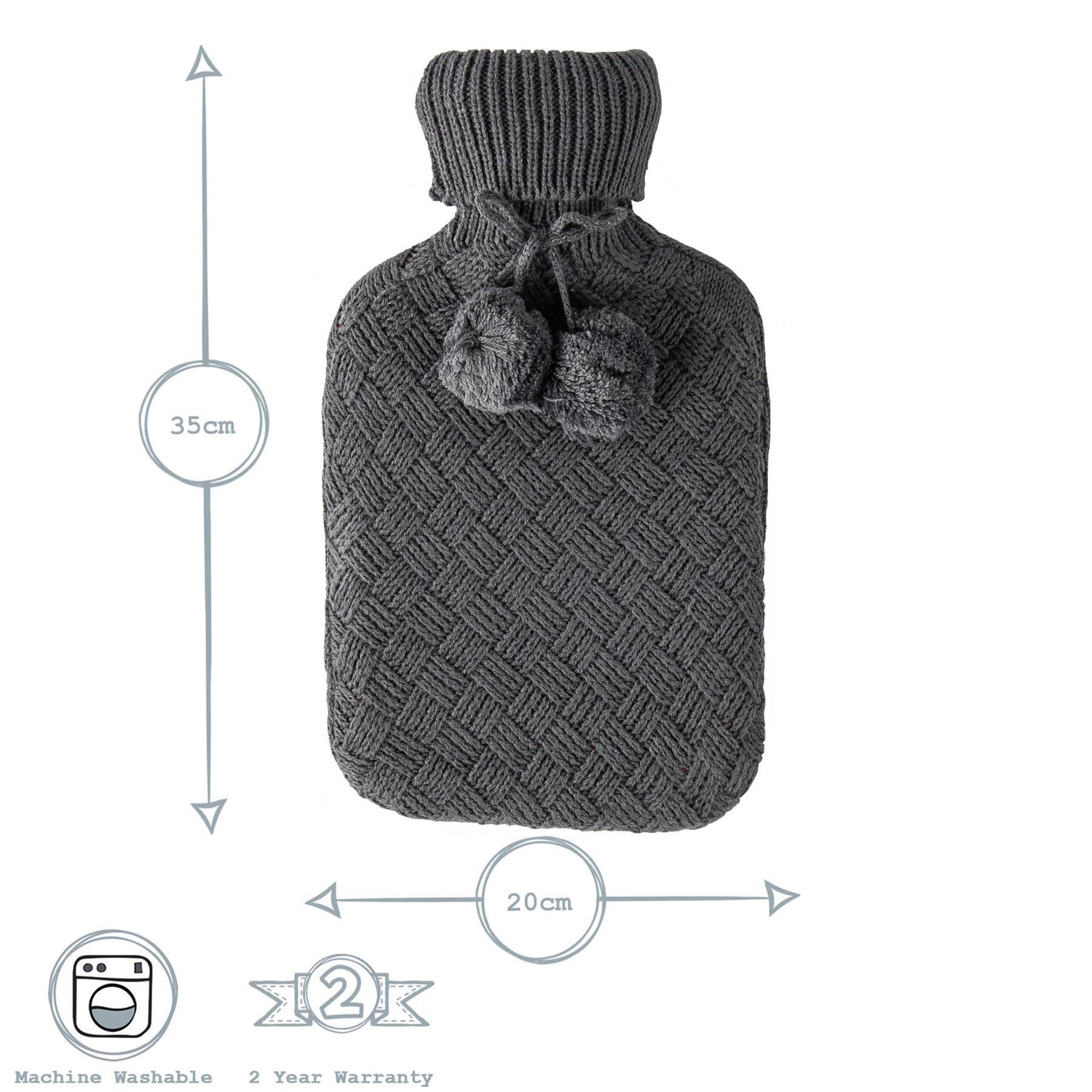 Hot Water Bottle Cover - Knitted - Dark Grey