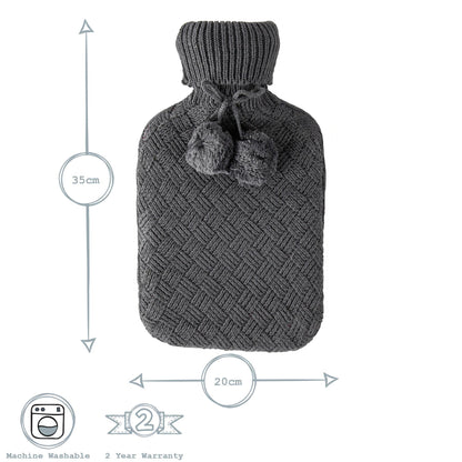 Hot Water Bottle Cover - Knitted - Dark Grey