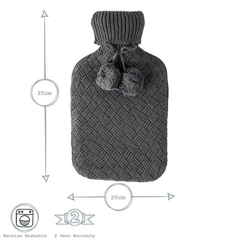 Nicola Spring Hot Water Bottle Cover - Knitted - Dark Grey