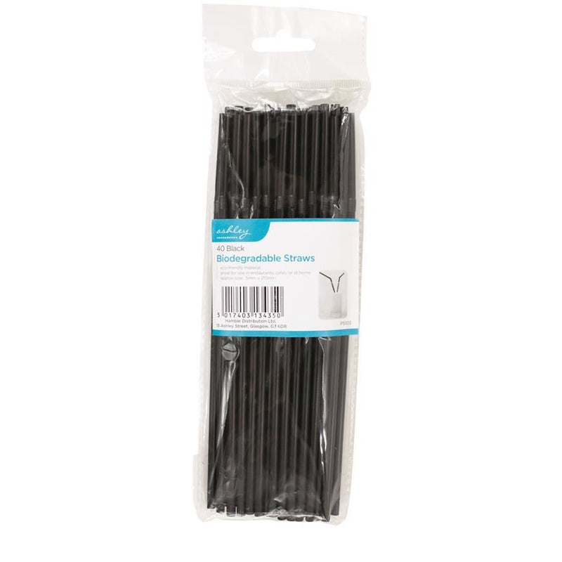 Black 21cm Biodegradable Plastic Straws - Pack of 40 - By Ashley