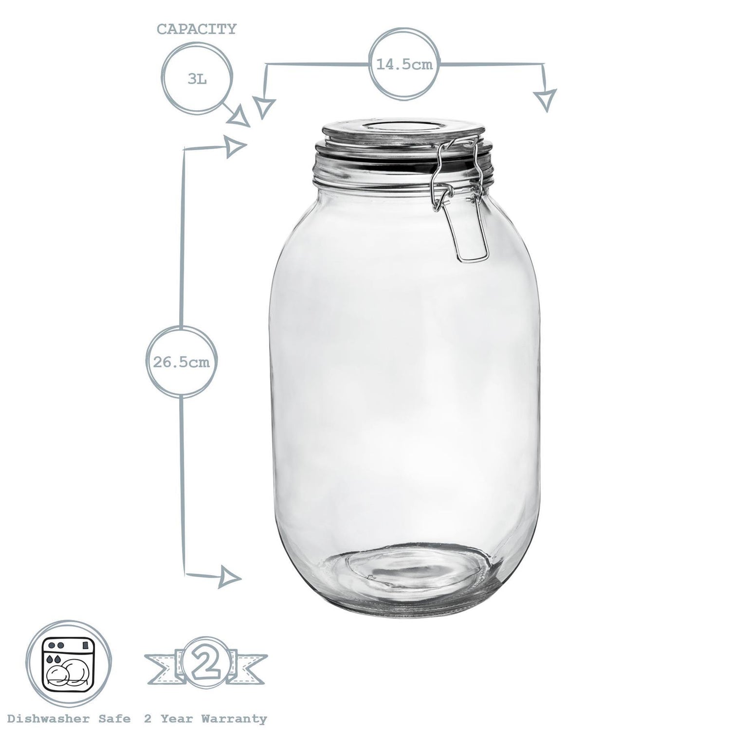 Glass Storage Jar - 3 Litre - Black Seal