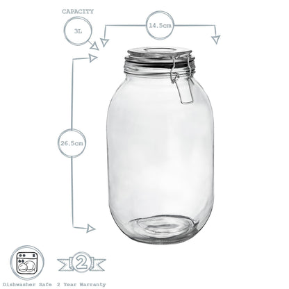 Glass Storage Jar - 3 Litre - Black Seal
