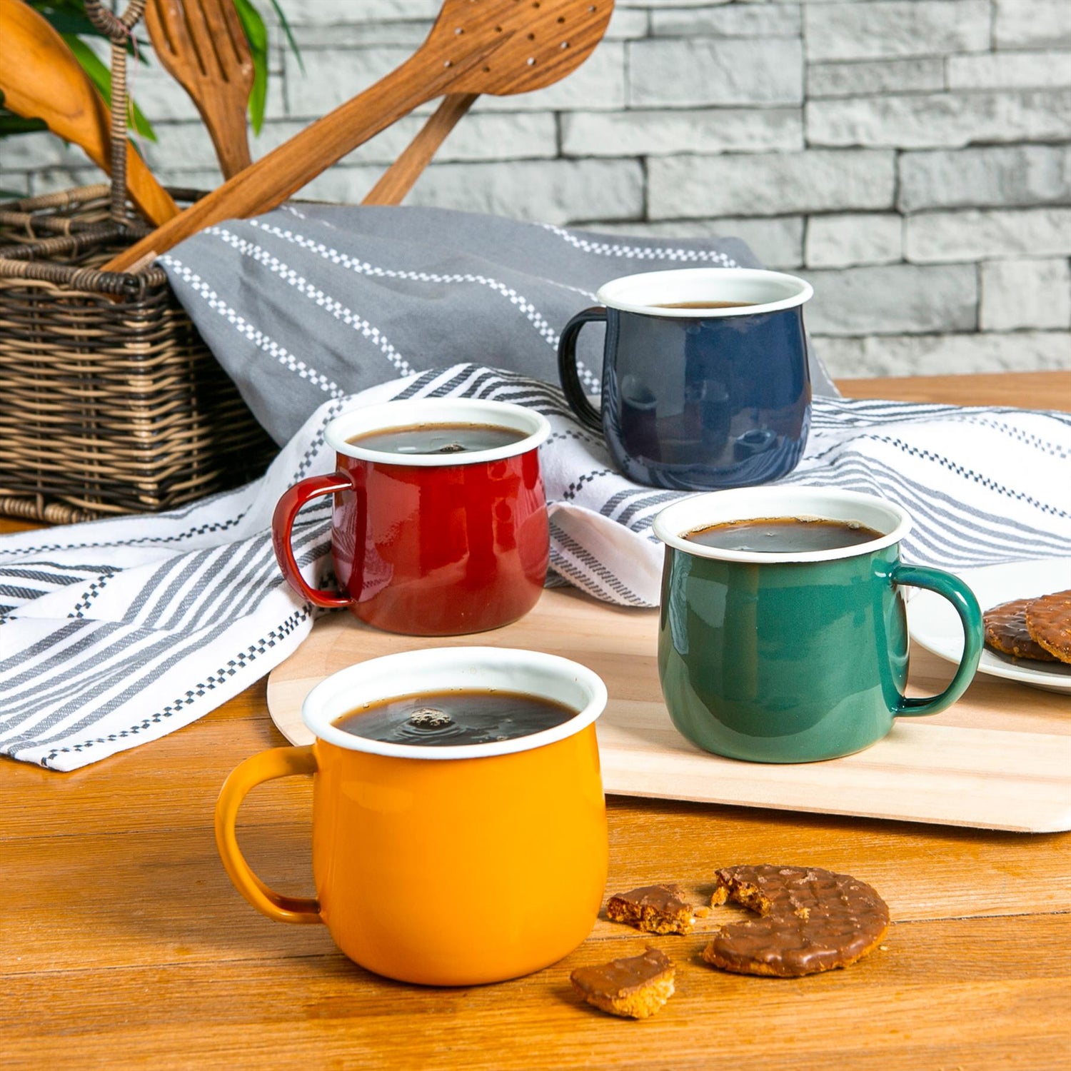 Coloured Enamel Belly Mug - 375ml - Red