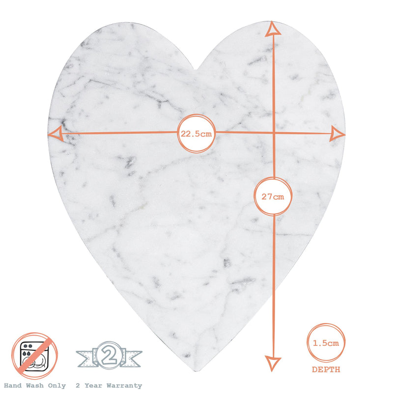 Argon Tableware Heart Shape Marble Chopping Board - 22.5cm - White