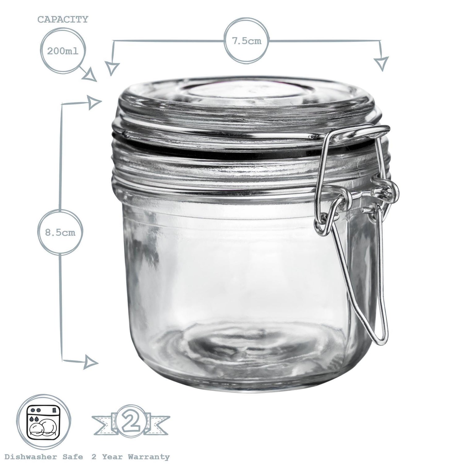 Glass Storage Jar - 200ml - Black Seal