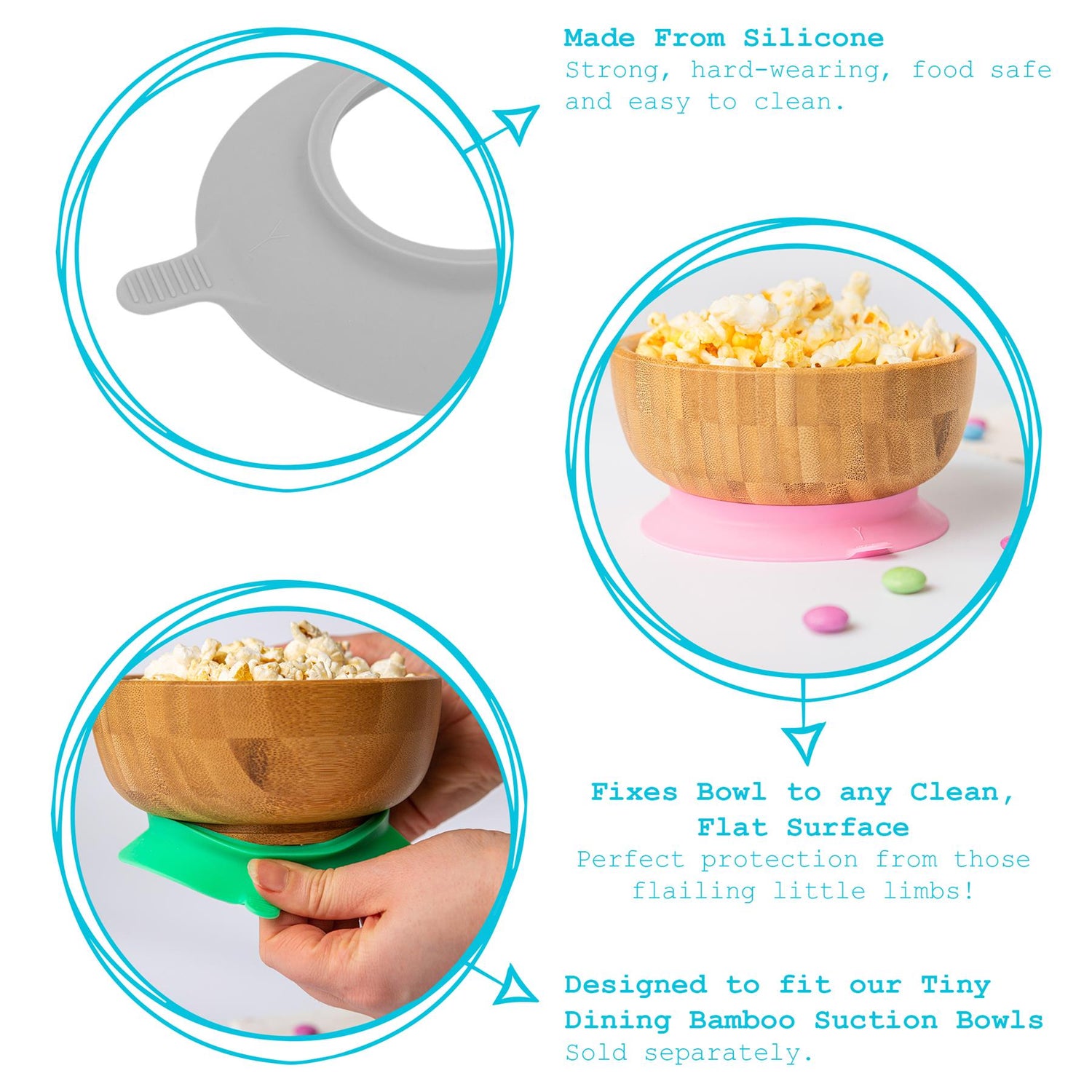 Kids Bamboo Bowl Suction Cup - Blue